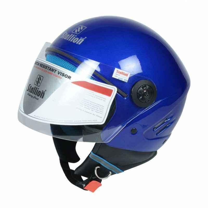 Stallion BLK K10 Open Face Royal Blue Motorbike Helmet, Size: M