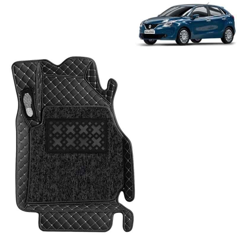 Kingsway 3 Pcs Premium 7D 100% Waterproof & Washable PU Leatherette Classic Black Car Floor Mat Set for Maruti Suzuki Baleno 2015 to 2018 All Model