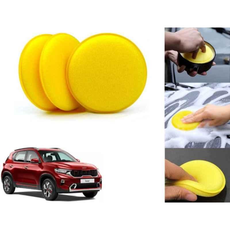 Auto Pearl Polyurethane Beige Washing & Waxing Polish Foam Sponge for Sonet (Pack of 3)
