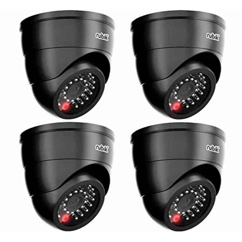 Rubik Black Dummy CCTV Camera with Flashing LED Light (Pack of 4)