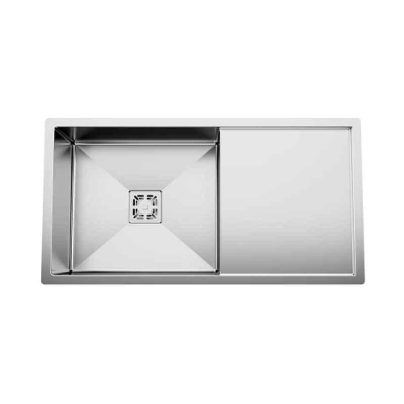 Arquin Diamond 37x18x10 inch Stainless Steel 304 Silver Matt Finish Square Single Bowl Kitchen Sink with Drain Board