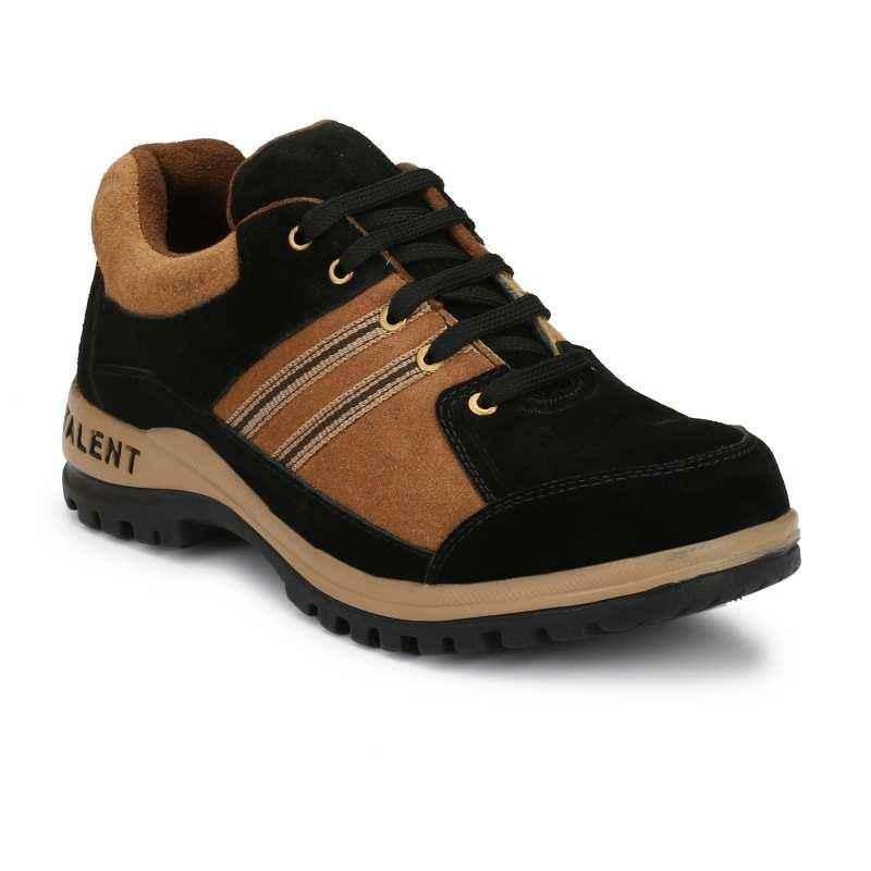 Kavacha S43 Black & Brown Leather Steel Toe Work Safety Shoes, Size: 6