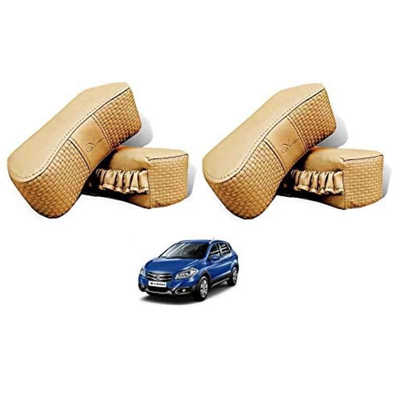 Kozdiko 4 Pcs CV Designer Beige Leatherite Neck Rest Car Cushion Pillow Set for Maruti Suzuki S-Cross