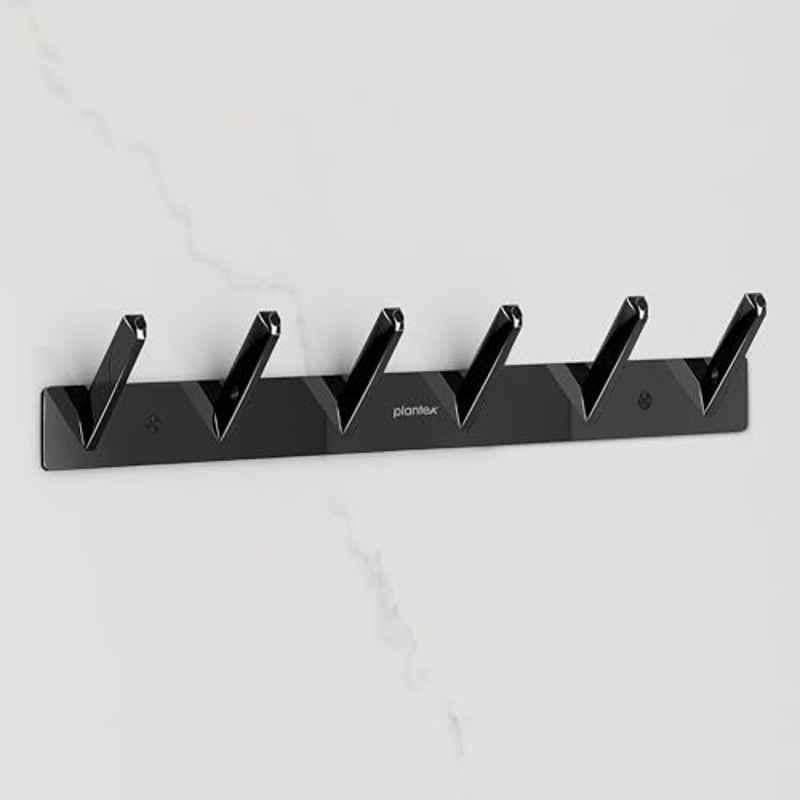 Plantex Wall Hooks for Hanging Cloth/Stainless Steel Towel Hangers/Bathroom Robe Hooks/Door Hangers/Square Wall Hook/Hook Rail for Hanging Keys 6 Hooks, PVD Black