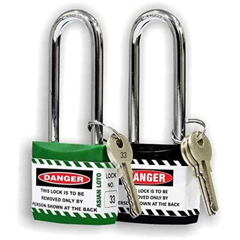 Asian Loto 2 Pcs 65mm Red & Black Long Shackle Jacket Padlocks Set for Safety, ALC-LPL-RK