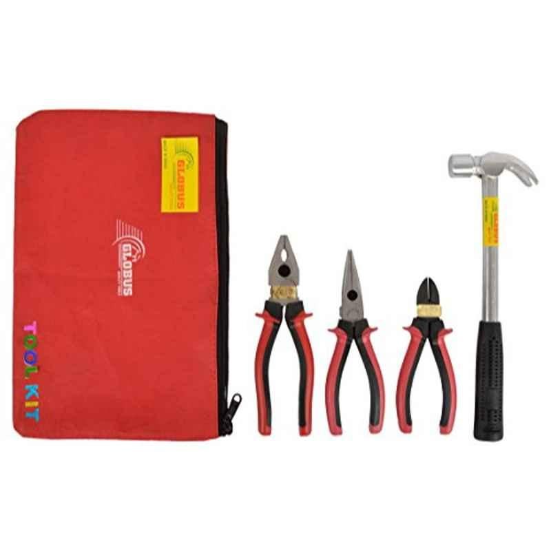Globus 818 1 Pc Steel Plier, Long Nose Plier, Diagonal Plier & 1 LBS Hammer Hand Tool Set with Bag