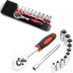 Okasta 12 Pcs 1/4 inch Chrome Vanadium Steel Rachet Wrench Hexagon Socket Set