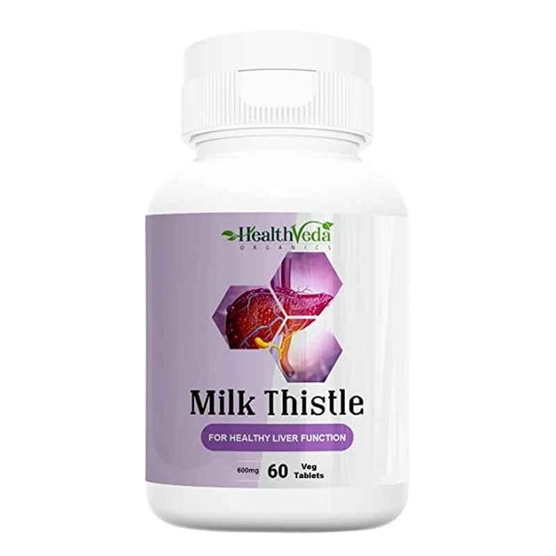 Health Veda Organics 60 Pcs 600mg Milk Thistle for Liver Support & Liver Detox Tablets