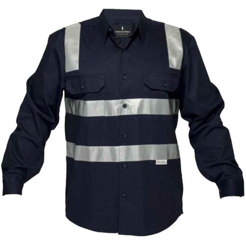 Superb Uniforms Cotton Navy Full Sleeves High Visibility Safety Shirt, SUW/N/HVDS09, Size: XL