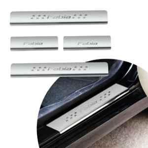 SureStrive 4 Pcs Stainless Steel Silver Footstep Sill Plate Set without LED for Skoda Fabia All Model