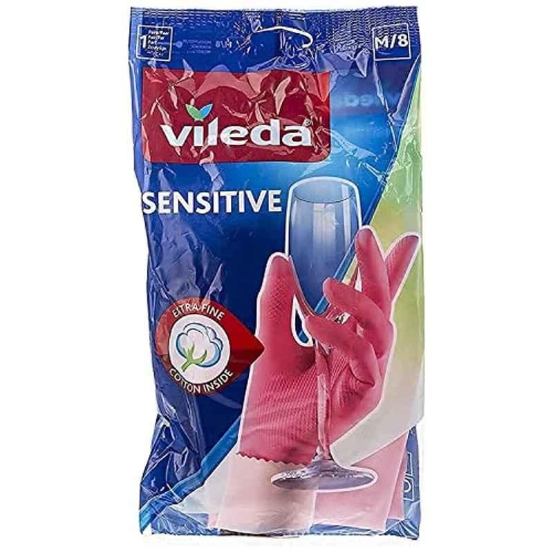 Vileda Latex Pink Sensitive Gloves, VLPC72406, Size: Medium
