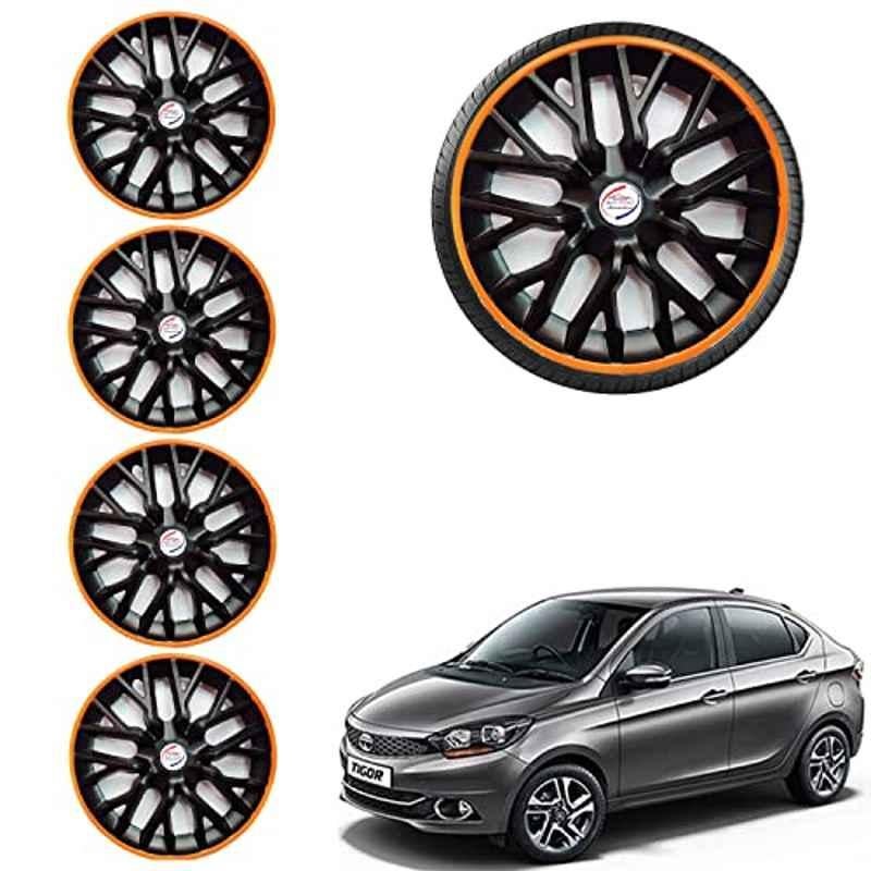 Auto Pearl 4 Pcs 14 inch ABS Phoenix Black & Orange Car Wheel Cover Set for TATA Tigor