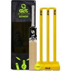 GLS Slogger Wood Cricket Bat with Cricket Bat with Ball, Plastic Stamp & Cover Kit
