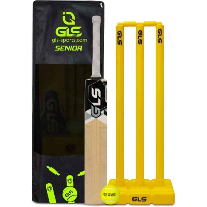GLS Slogger Wood Cricket Bat with Cricket Bat with Ball, Plastic Stamp & Cover Kit