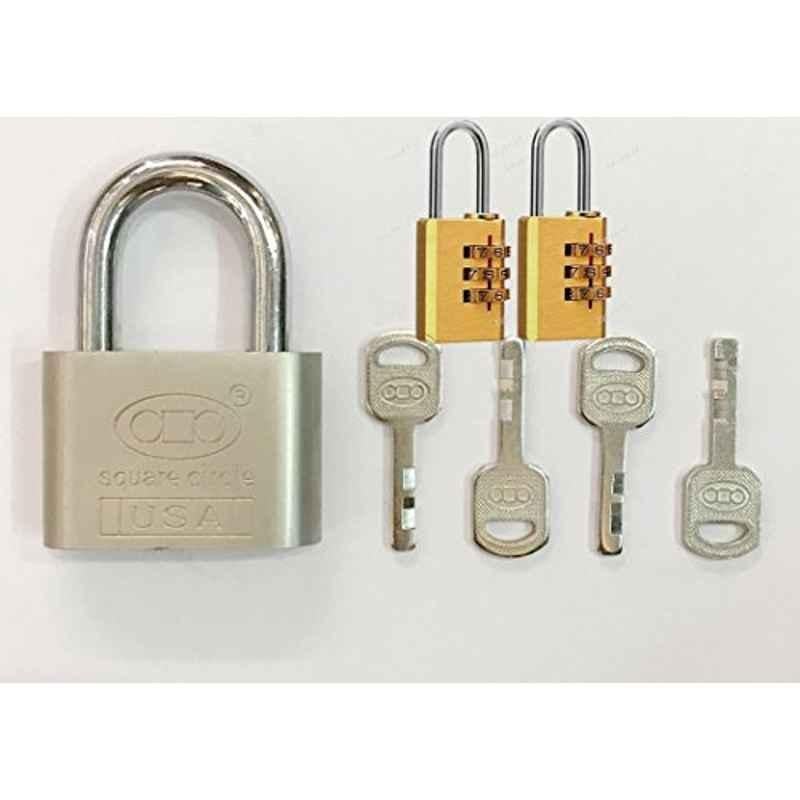 Krost Stainless Steel 2 Brass Locks With 4 Key, 3 Digit, 60mm, Silver