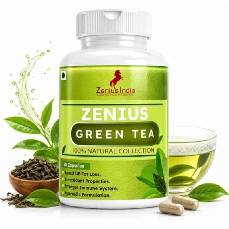 Zenius India 60 Pcs Green Tea Capsule with Camellia Sinensis & Ayurvedic Herbs for Speed Up Fat Loss & Antioxidant Properties