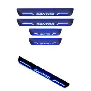 Car Accessories Hub 4 Pcs Acrylic Black Sill Scuff Plate Set with Blue LED for Hyundai Santro New