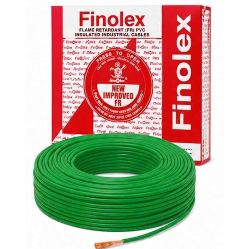 Finolex Silver 6 Sqmm Single Core Green Copper Flame Retardant PVC Insulated Industrial Cable, Length: 90 m