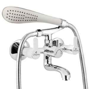 Cliquin Fusion Rosy Brass Chrome Wall Mounted Wall Mixer with Telephonic Crutch Hand Shower & 1m Stainless Steel Shower Tube