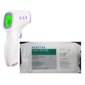 Yobekan KV-11 Infrared Non-Contact Thermometer with Sceptre Scepto Shield-1 W Disinfectant Wet Wipes