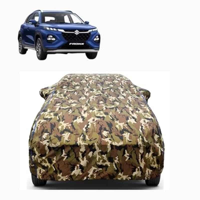 Aarex Auto Polyester Jungle 100% Waterproof Car Body Cover with Mirror Pocket, Triple Stitched, Dustproof, Heat Resistant & All Weather Protection for Maruti Suzuki Fronx, BL-3-Jungle