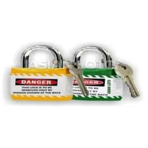 Asian Loto 2 Pcs Metal & Plastic Yellow & Green Regular Shackle Jacket Padlock Set with 3 Keys, ALC-LPR