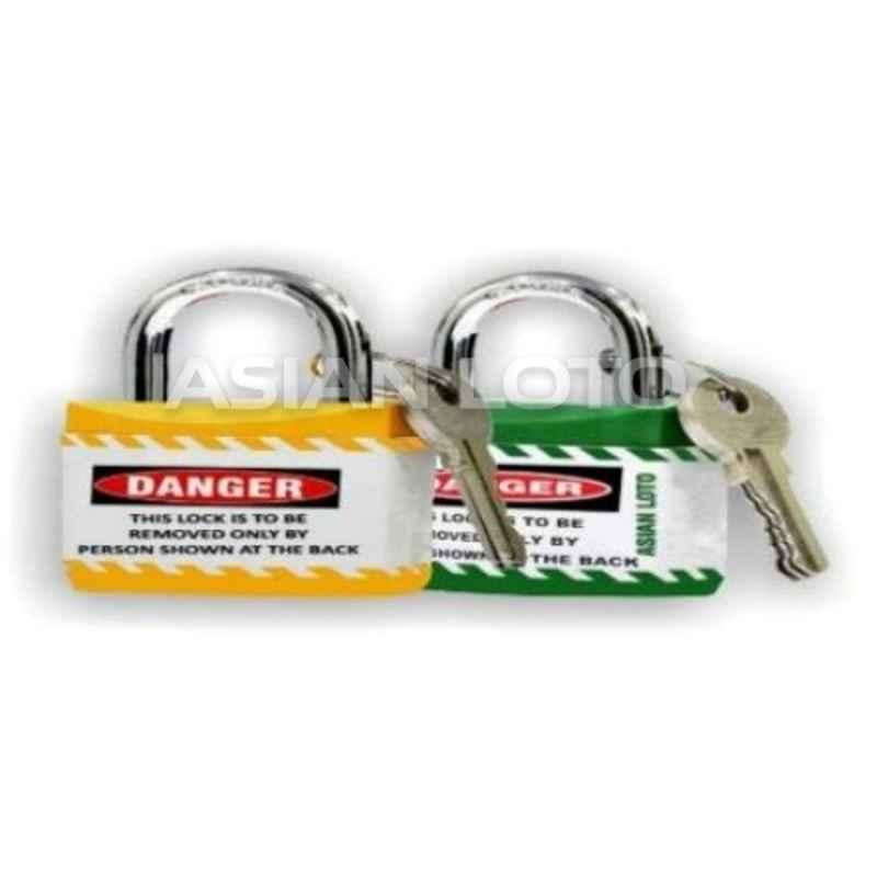 Asian Loto 2 Pcs Metal & Plastic Yellow & Green Regular Shackle Jacket Padlock Set with 3 Keys, ALC-LPR