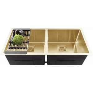 Fossa 45x20x10 inch Stainless Steel SS304 Matt Finish Gold Double Bowl Kitchen Sink, FHS-16