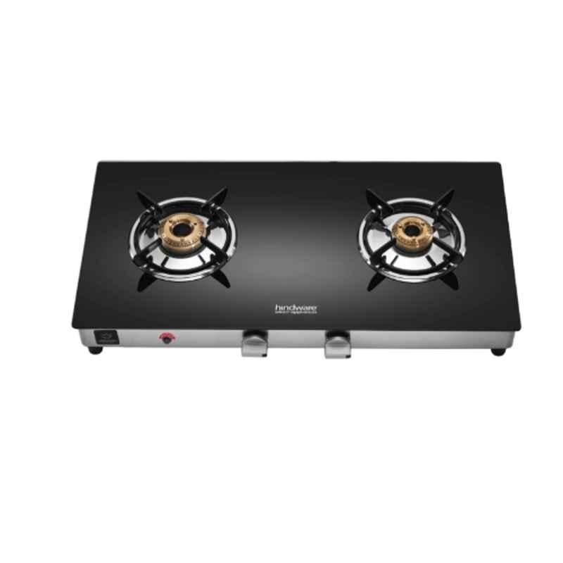 Hindware ARMO Plus GL 2B AI Glass Top Cooktop with 2 Brass Burner & Automatic Ignition, CT 100210
