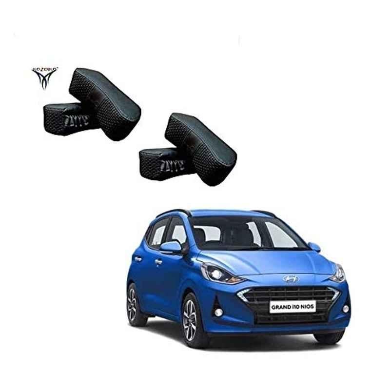 Kozdiko 4 Pcs CV Designer Black Leatherite Neck Rest Car Cushion Pillow Set for Hyundai Grand i10 Nios