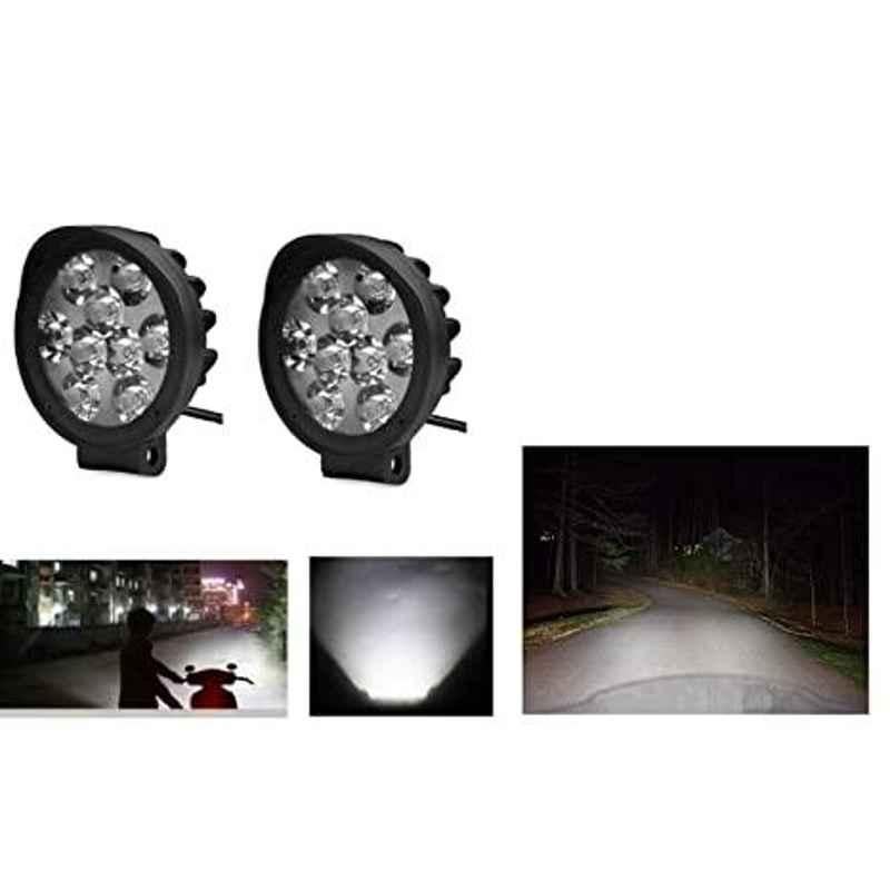 AOW LED Small Round Auxiliary Bike Fog Lamp Light Assembly White (Set of 2) with Switch for Yamaha RX 100