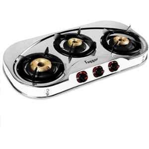 Fogger 3 Burner Stainless Steel Silver Manual Ignition Gas Stove with 2 Years Warranty