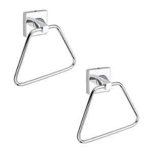 Aligarian Stainless Steel Chrome Finish Wall Mounted Triangle Square Base Solid Towel Ring (Pack of 2)