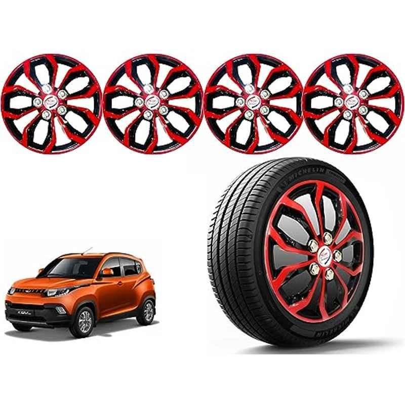 Auto Pearl 4 Pcs 14 inch Polypropylene Red & Black Press Type Car Wheel Cover Set with Retention Ring for Mahindra KUV 100 2016