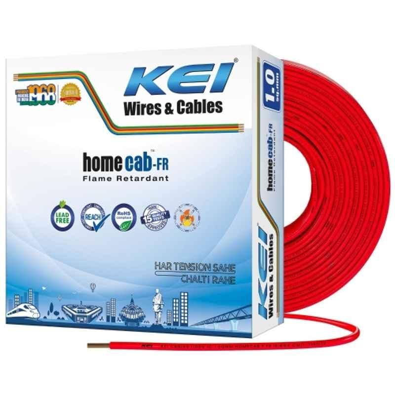 KEI Homecab 1 Sqmm 1 Core 99.97% Pure Copper Conductor FR PVC Insulated Cable for Domestic & Commercial Electrical Wiring (Red, 90 Meters)