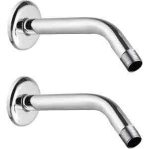 Fastgear 9 inch Steel & Brass Chrome Finish Round Showerhead Arm with Wall Flange (Pack of 2)