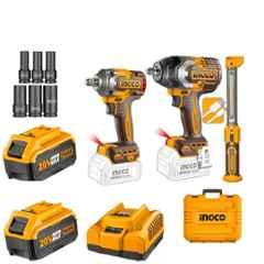 Ingco 320V 850 Nm & 405 Nm Cordless Impact Wrench & Work Lamp Combo with Battery & Charger, COSLI251085