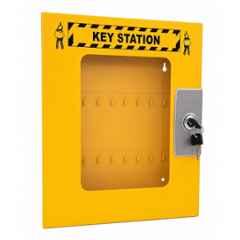 Telly Safety 13x10.5x2 inch Metal Yellow Key Station Cabinet Box with 30 Key Hooks