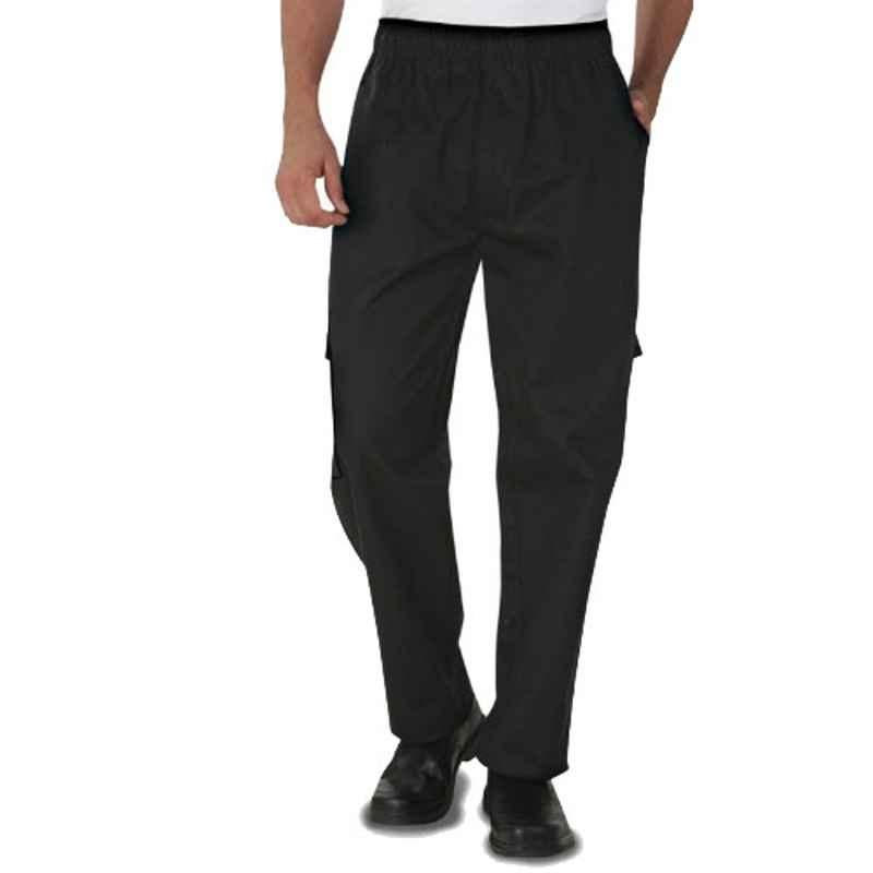 Superb Uniforms Polyester & Cotton Black Utility Kitchen Trousers for Men, SUW/B/CP015, Size: 34 inch