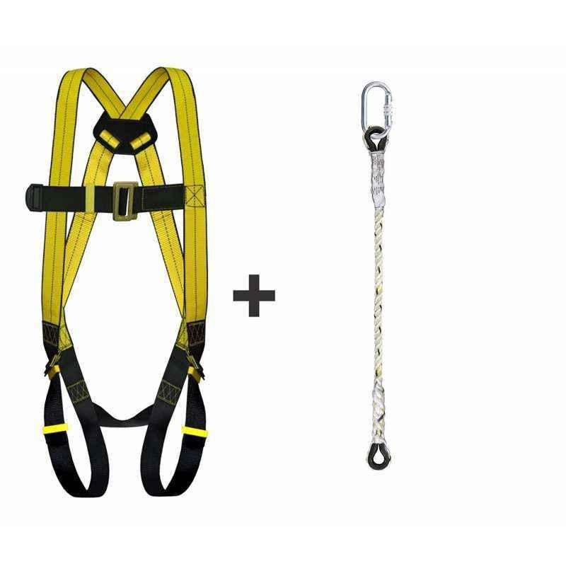 Allen Cooper Yellow Full Body Polypropylene Harness with Twisted Rope Lanyard, 1011029_FBH10_TRL202