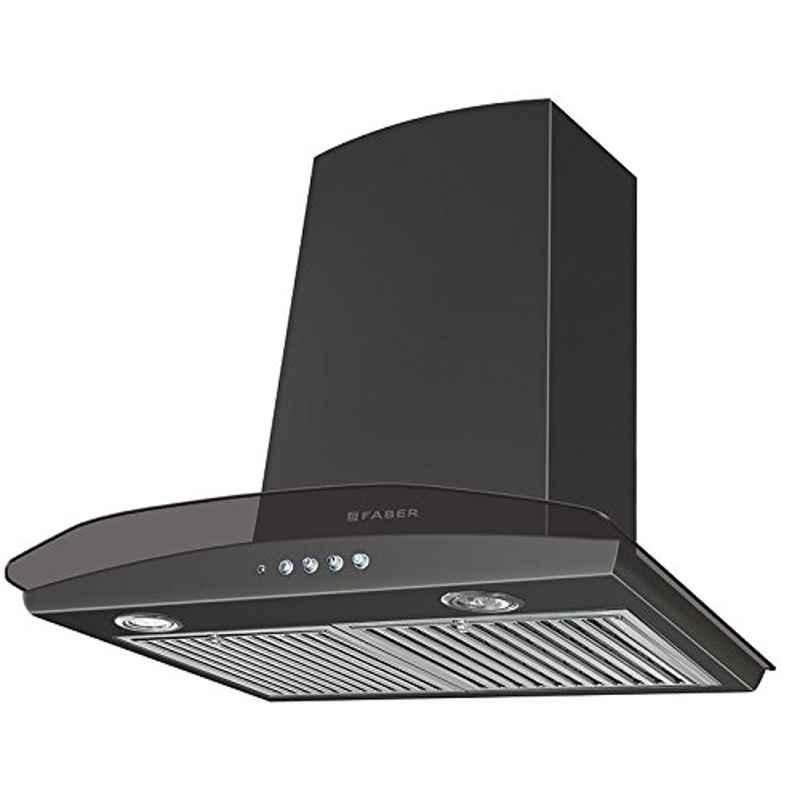Faber Tratto Plus BK LTW 60 60cm 1000 m3/hr 2 Triple Layer Baffle Filters Black Hood Kitchen Chimney with 1 Year Warranty, 110.0330.304