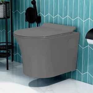 Plantex Platinum Ceramic Rimless Wall Hung Western Commode/Rimless Washdown Flushing System/P Trap Commode for Bathroom with Soft Close Toilet Seat Smoke