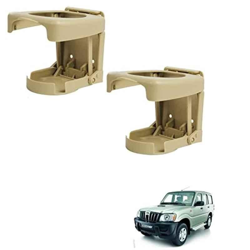 Kozdiko Plastic Beige Foldable Car Drink Holder for Mahindra Old Scorpio (Pack of 2)