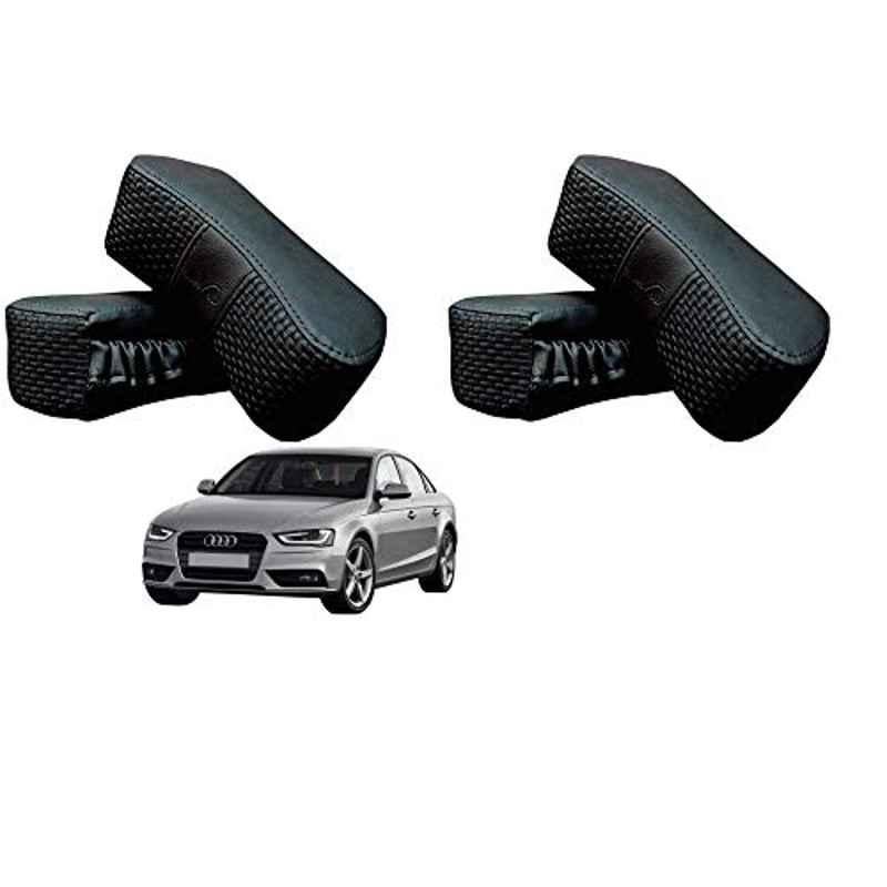 Kozdiko 4 Pcs CV Designer Black Leatherite Neck Rest Car Cushion Pillow Set for Audi A4