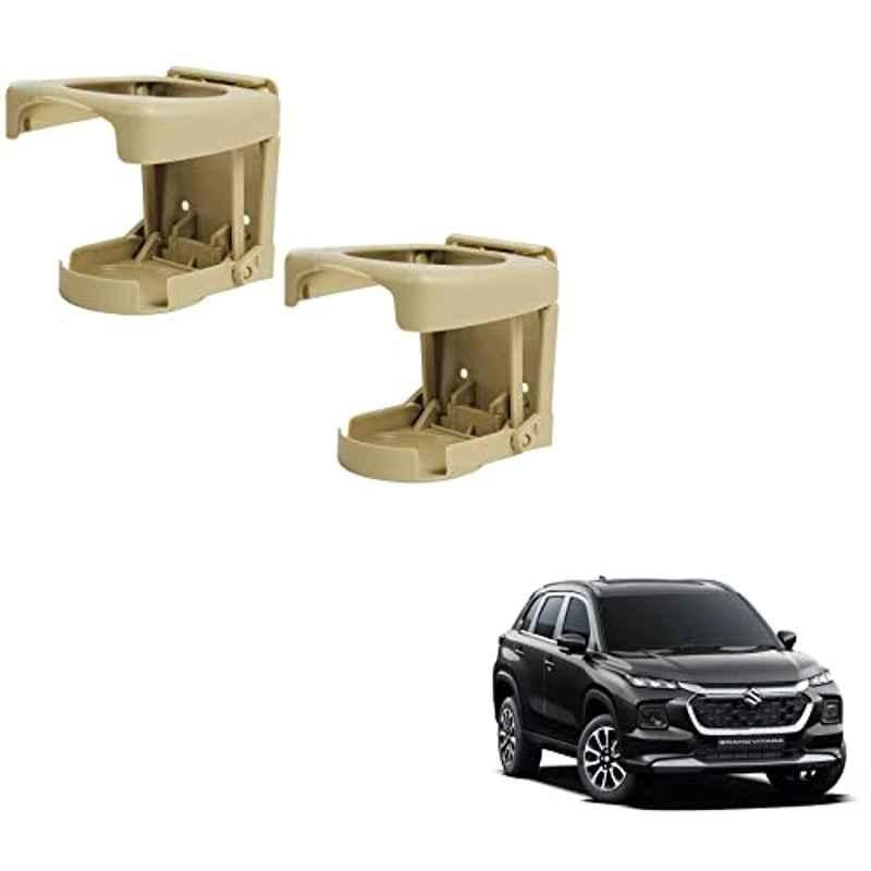 Kozdiko Plastic Beige Foldable Car Drink Holder for Maruti Suzuki Grand Vitara (2022-Present) (Pack of 2)