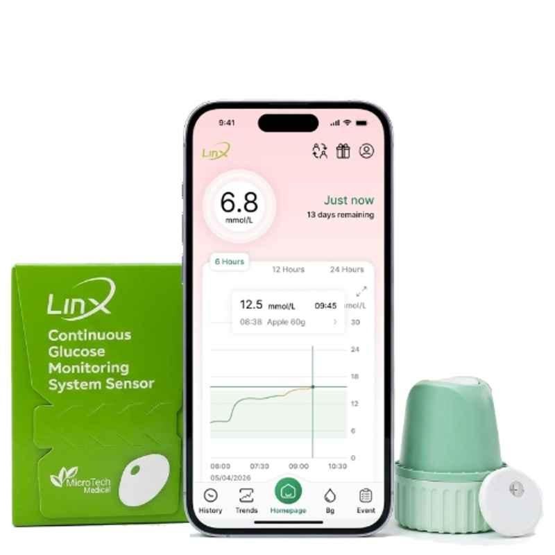LinX Smart Continous Glucose Monitoring Device with Bluetooth Enabled for Real Time Sugar Tracking, AABOCGMPK1