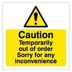 SUNSIGNS 400x400mm Vinyl & Acrylic Sandwich Caution Temporarily Out of Order Sorry for any inconvenience Signage, SN0048VNLM1HPIDAN