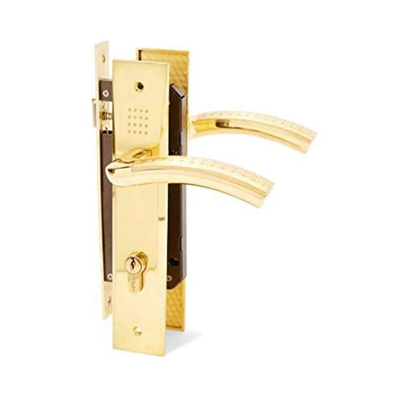 Villa Door Lockset (Lockbody) Complete Set With Handle And Lock Gold Color Gold 25x5x3 Centim