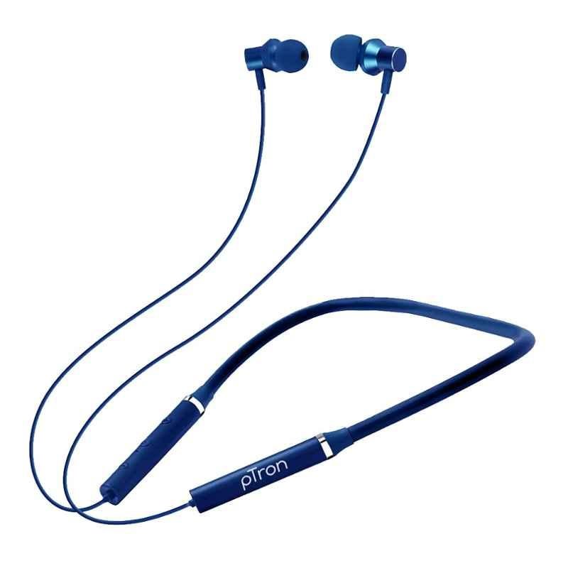pTron Tangentbeat 10mm Dark Blue In-Ear Bluetooth Wireless Neckband with Mic, Enhanced Bass, Fast Charging, Magnetic Buds & IPX4