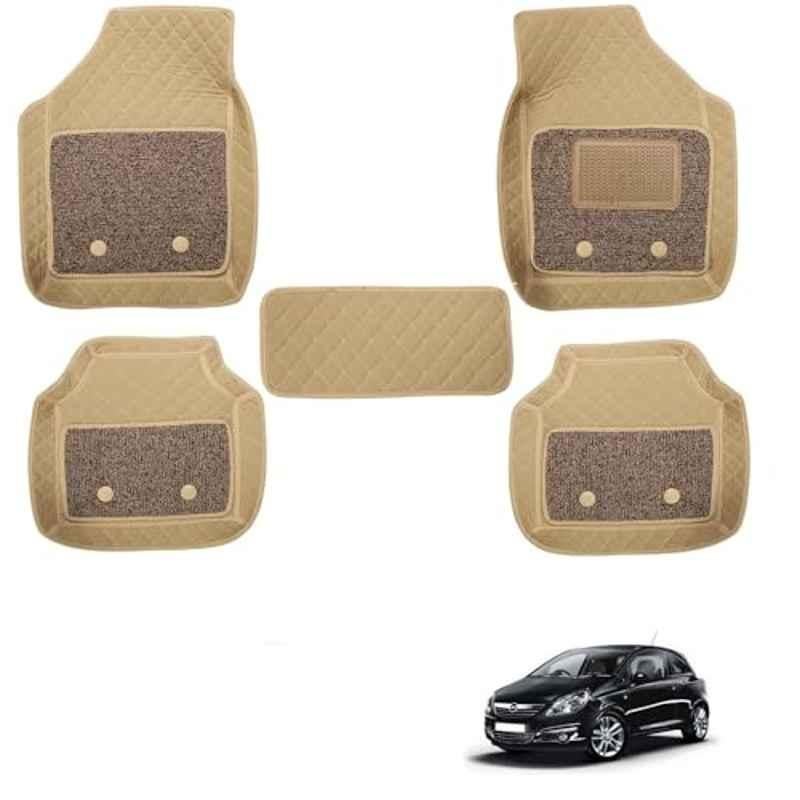Kozdiko 5 Pcs Waterproof & Luxury 7D Beige Leatherette Car Floor Mats Set for Opel Corsa